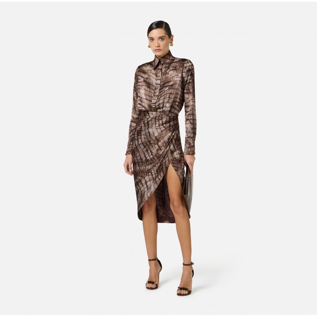 Abito in raso stretch con stampa alligatore