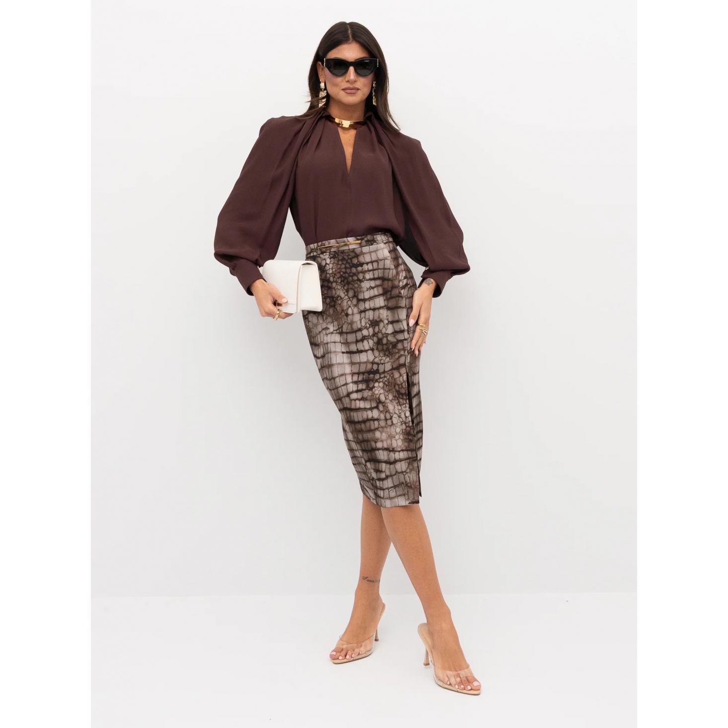 Blusa in georgette di viscosa con dettaglio gioiello