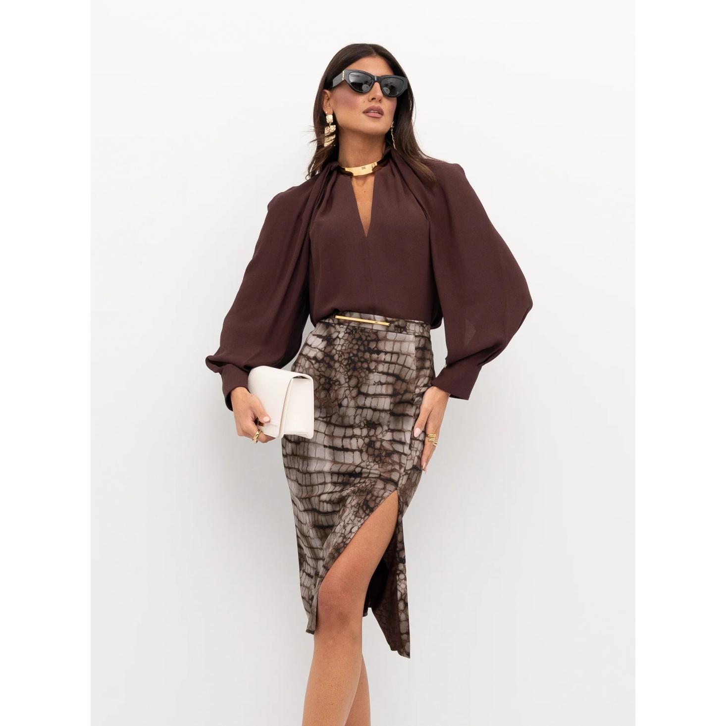 Blusa in georgette di viscosa con dettaglio gioiello