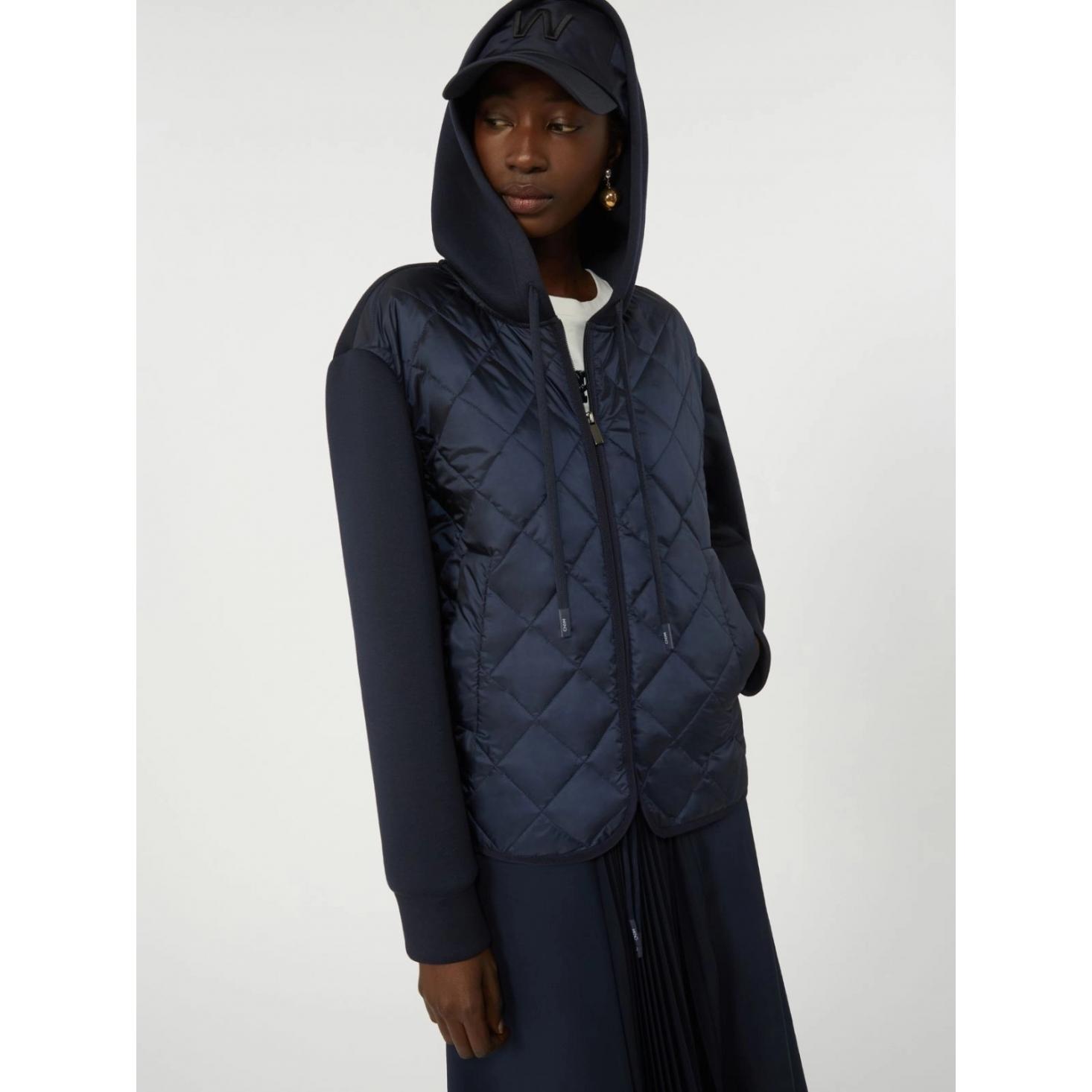 Giacca con cappuccio in jersey e tela antigoccia imbottita