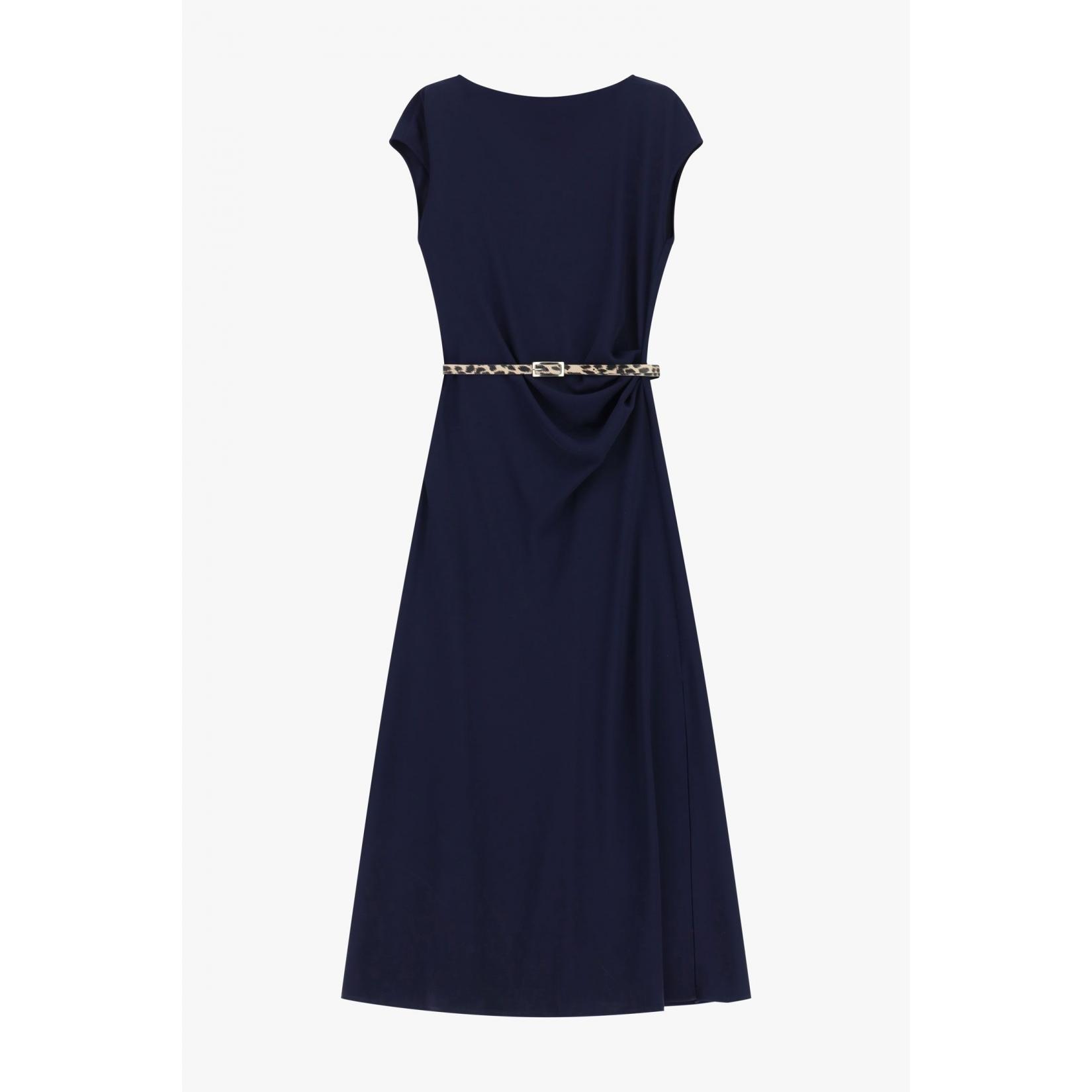 Abito lungo scollo barca cintura animalier