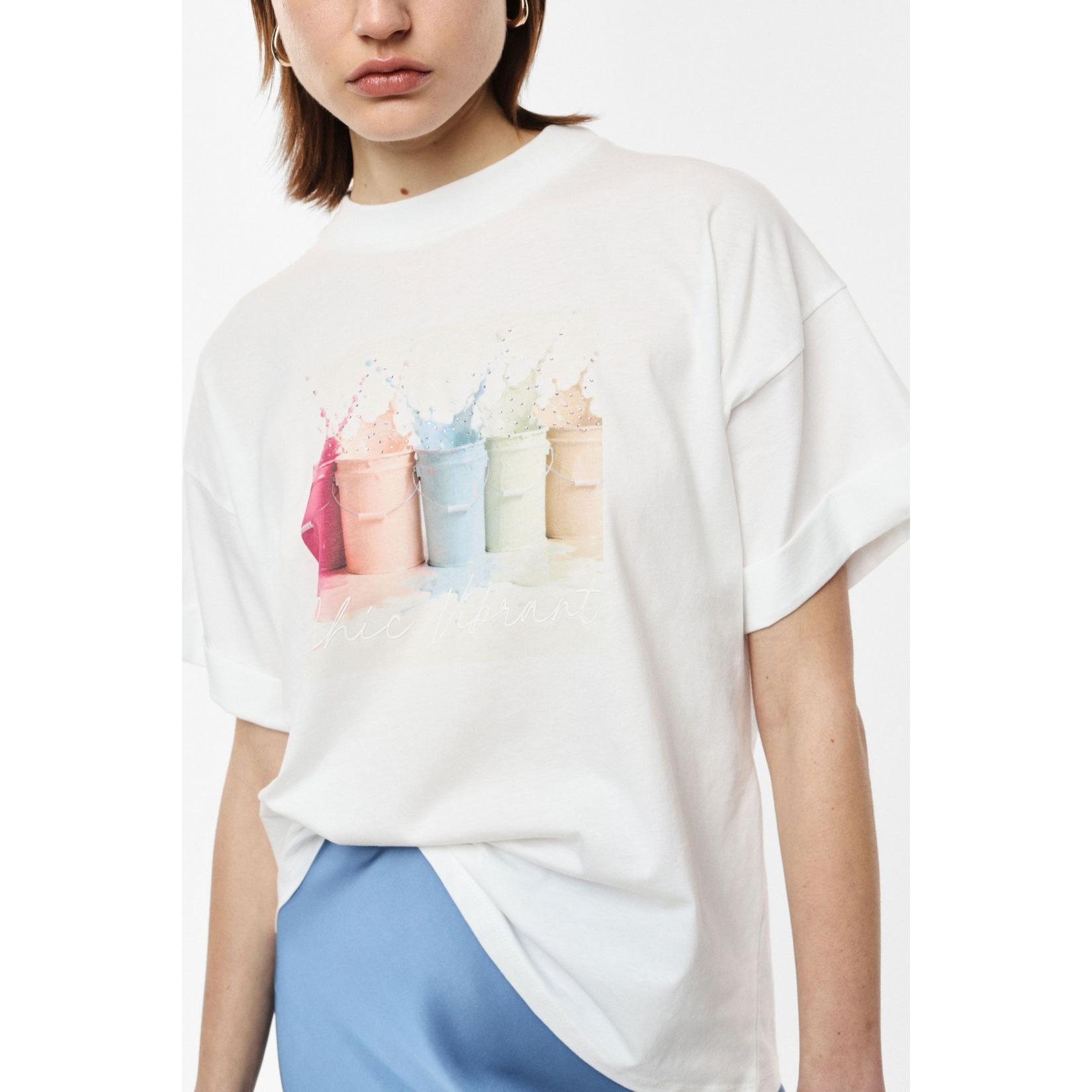 T-shirt girocollo stampa secchi pittura oversize