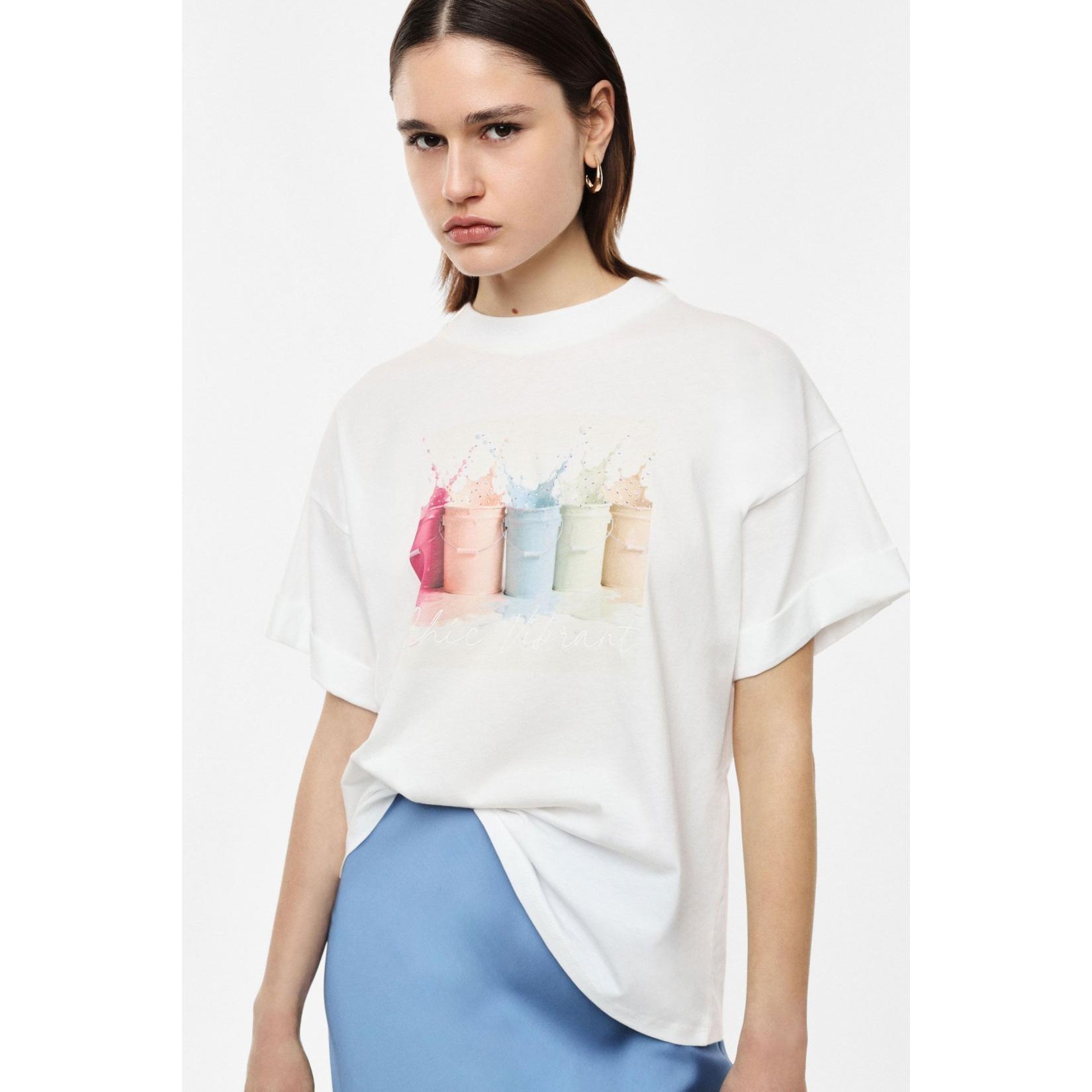 T-shirt girocollo stampa secchi pittura oversize