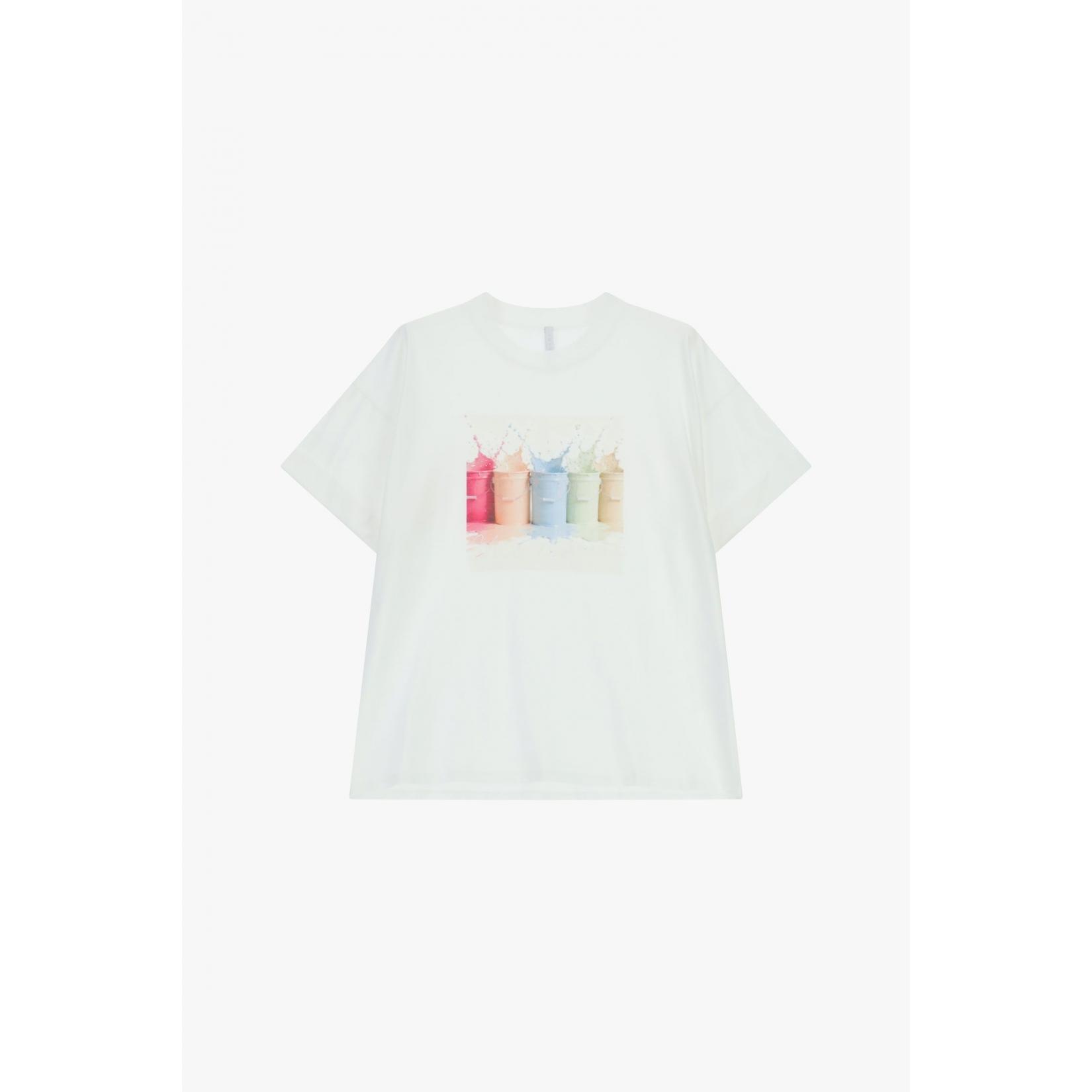 T-shirt girocollo stampa secchi pittura oversize