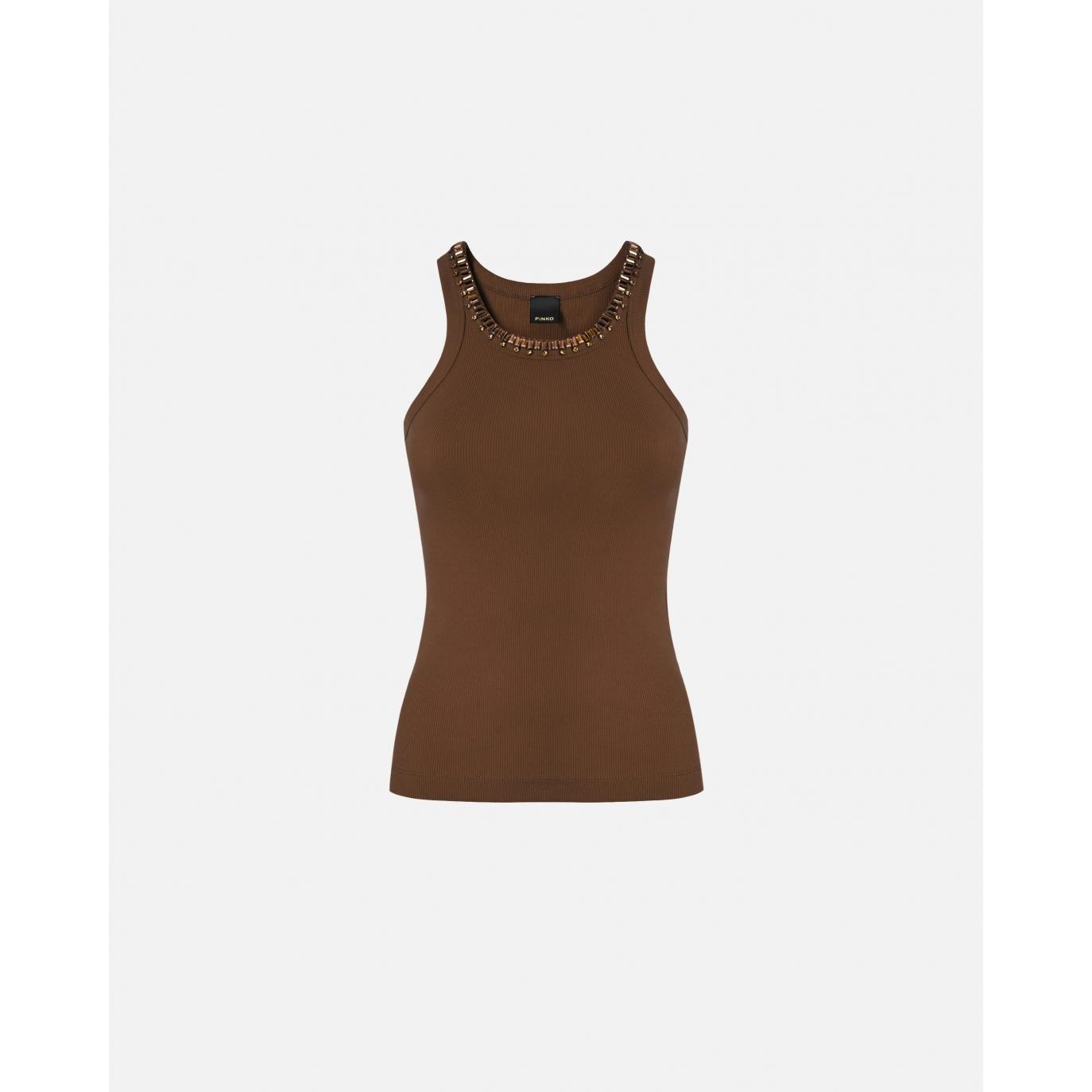 Top a costine con ricami gioiello (REDBULL CANOTTA)