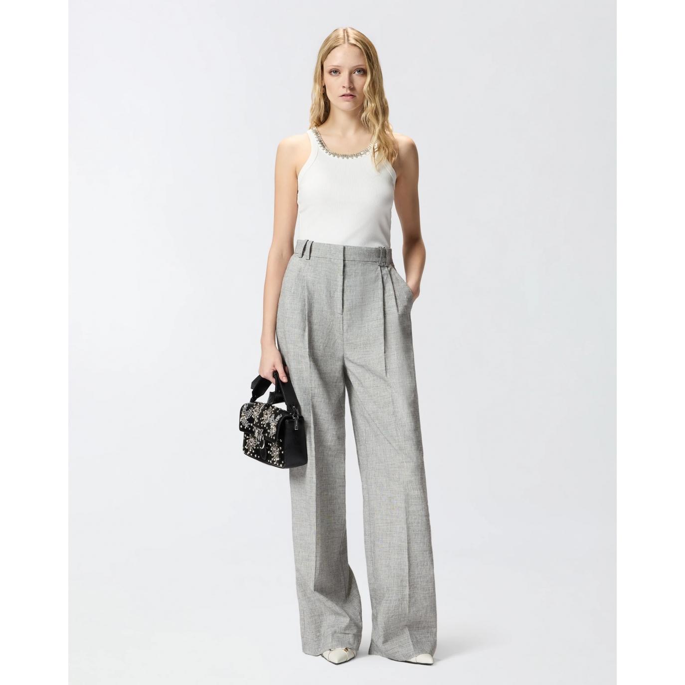 Top a costine con ricami gioiello (REDBULL CANOTTA)