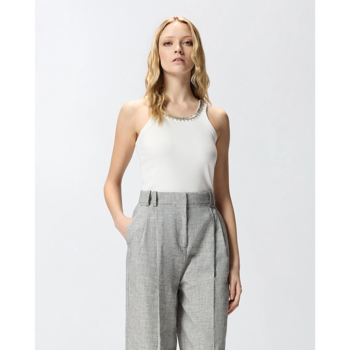 Top a costine con ricami gioiello (REDBULL CANOTTA)