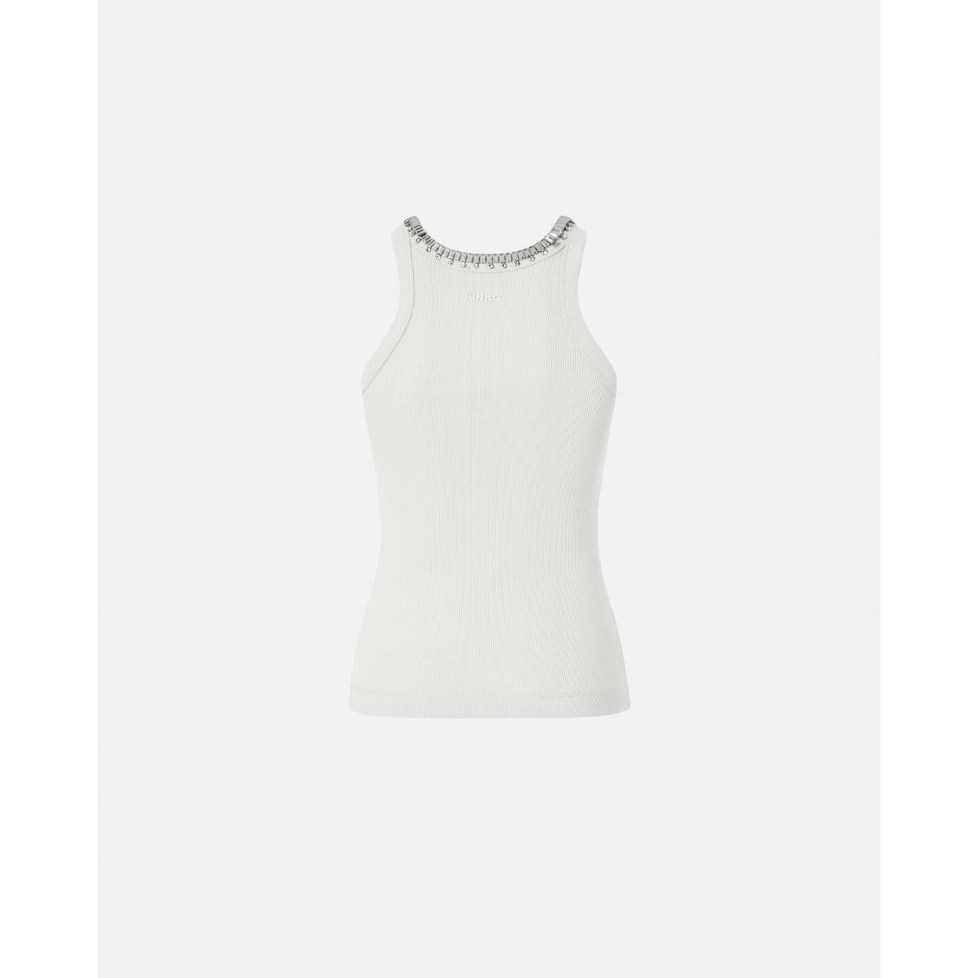 Top a costine con ricami gioiello (REDBULL CANOTTA)