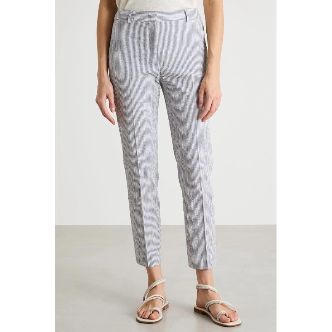 Pantalone crop a sigaretta in seersucker