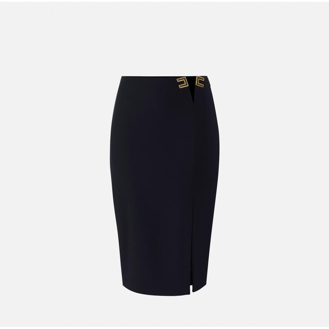 Gonna in doppio crêpe stretch con dettagli logo