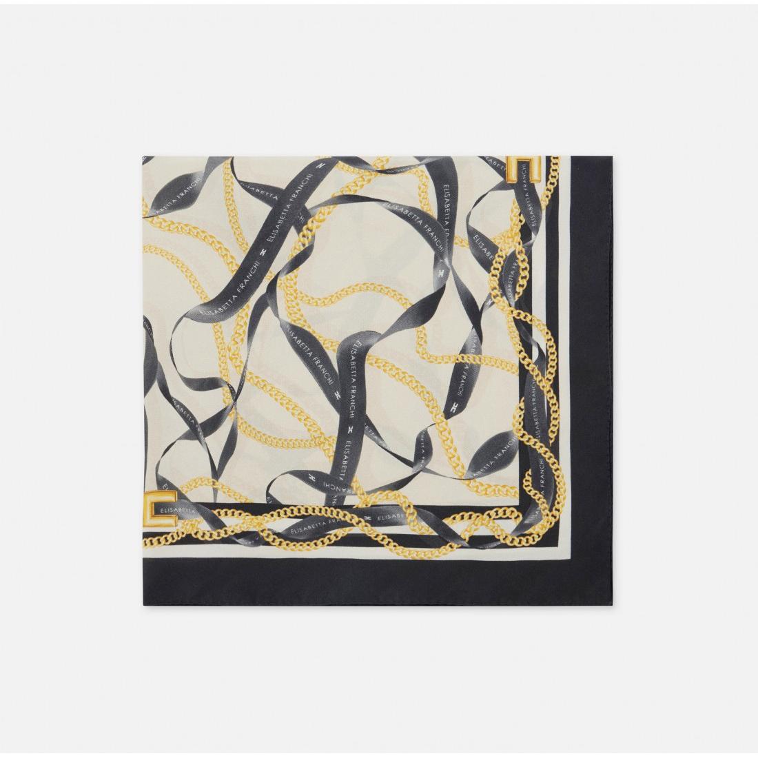 Foulard in twill di seta con stampa nastri e catene