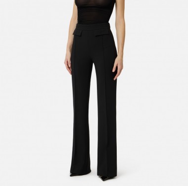 Pantaloni in doppio crêpe stretch con logo ricamato