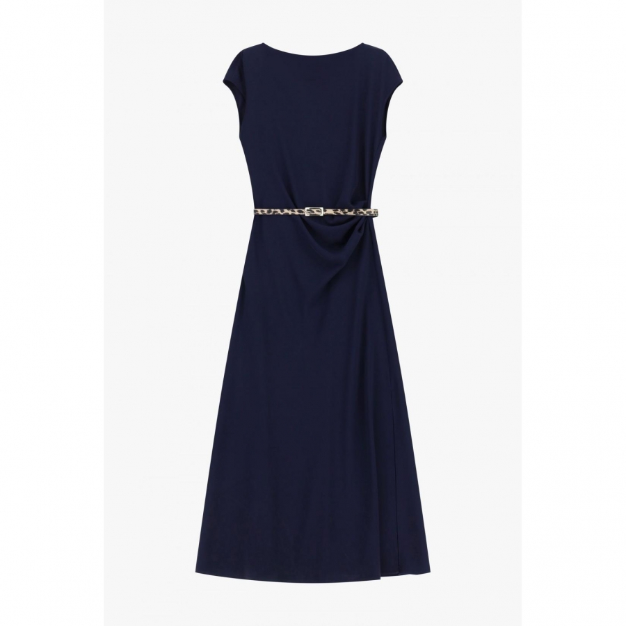 Abito lungo scollo barca cintura animalier